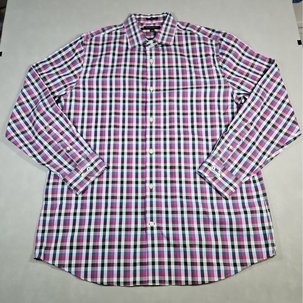 Banana Republic Mens Plaid Camden Fit Button Up Long Sleeve Shirt Size XL